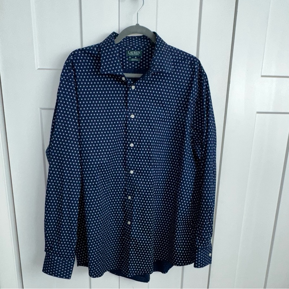 Lauren Ralph Lauren Men's Blue and White Button Down Shirt - 2XL